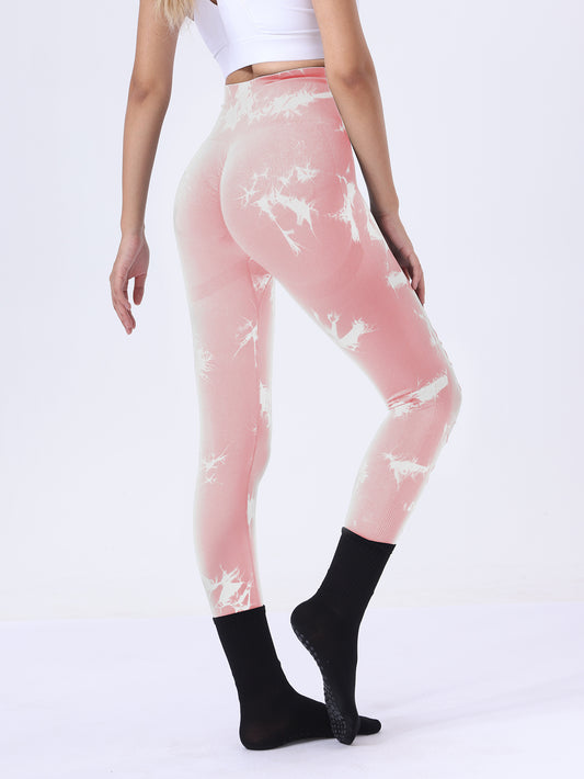 Butt Lifting Yoga Gym Athletic Pants, Hollow Out Tummy Control Sports Leggings Tie Dye Running Pants