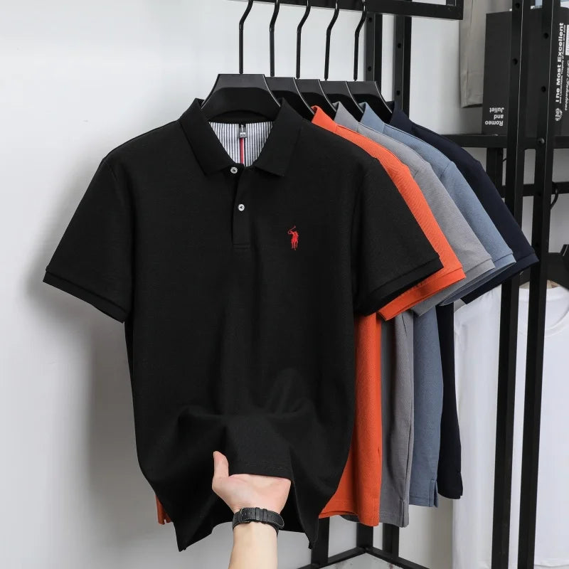 100% pure cotton men's breathable short sleeve T-shirt high-end luxury brand embroidered loose casual summer business polo shirt