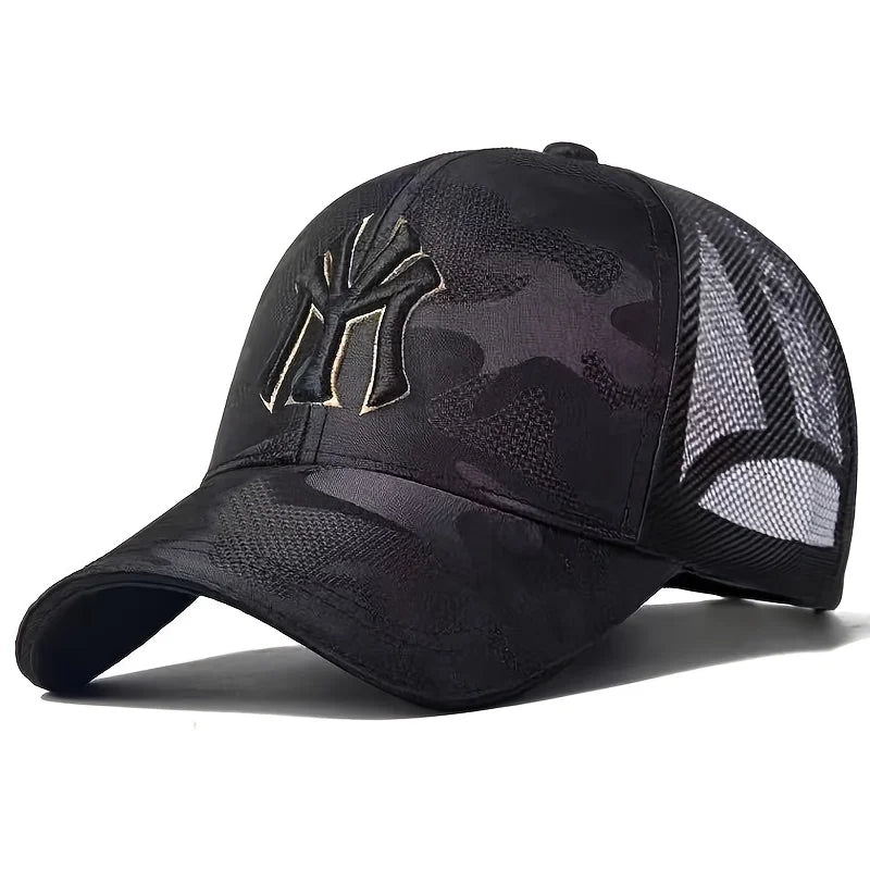 Fashion Letter Embroidered Camo Baseball Hat – Adjustable Casual Sun Cap