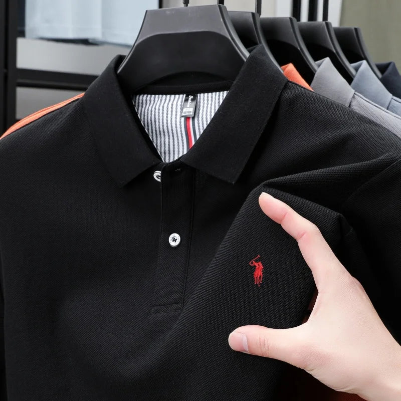 100% pure cotton men's breathable short sleeve T-shirt high-end luxury brand embroidered loose casual summer business polo shirt