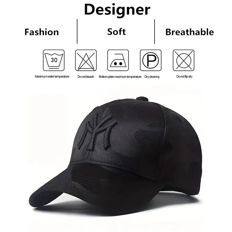 Fashion Letter Embroidered Camo Baseball Hat – Adjustable Casual Sun Cap