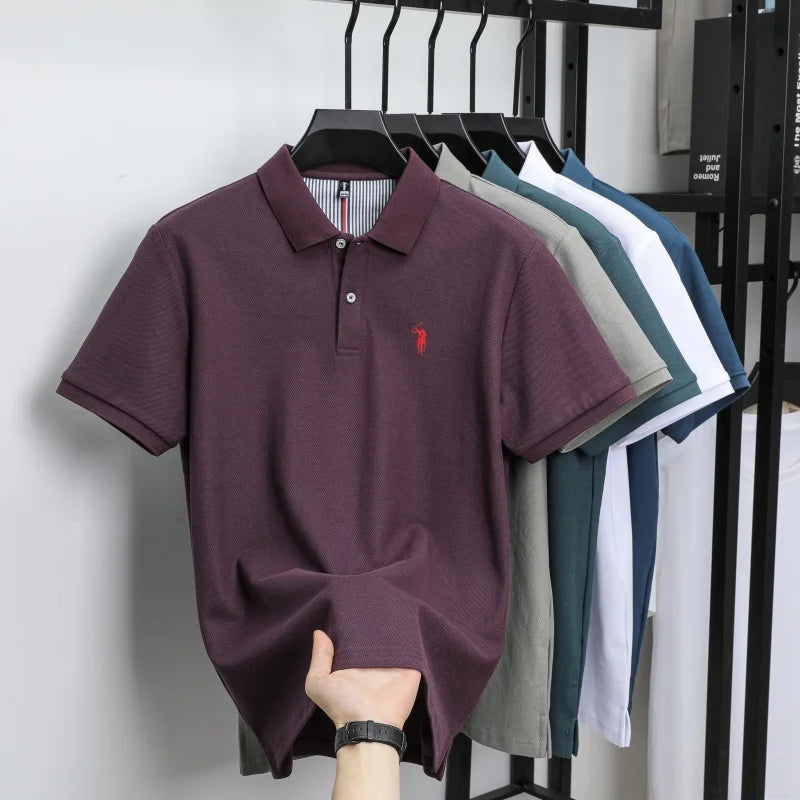100% pure cotton men's breathable short sleeve T-shirt high-end luxury brand embroidered loose casual summer business polo shirt