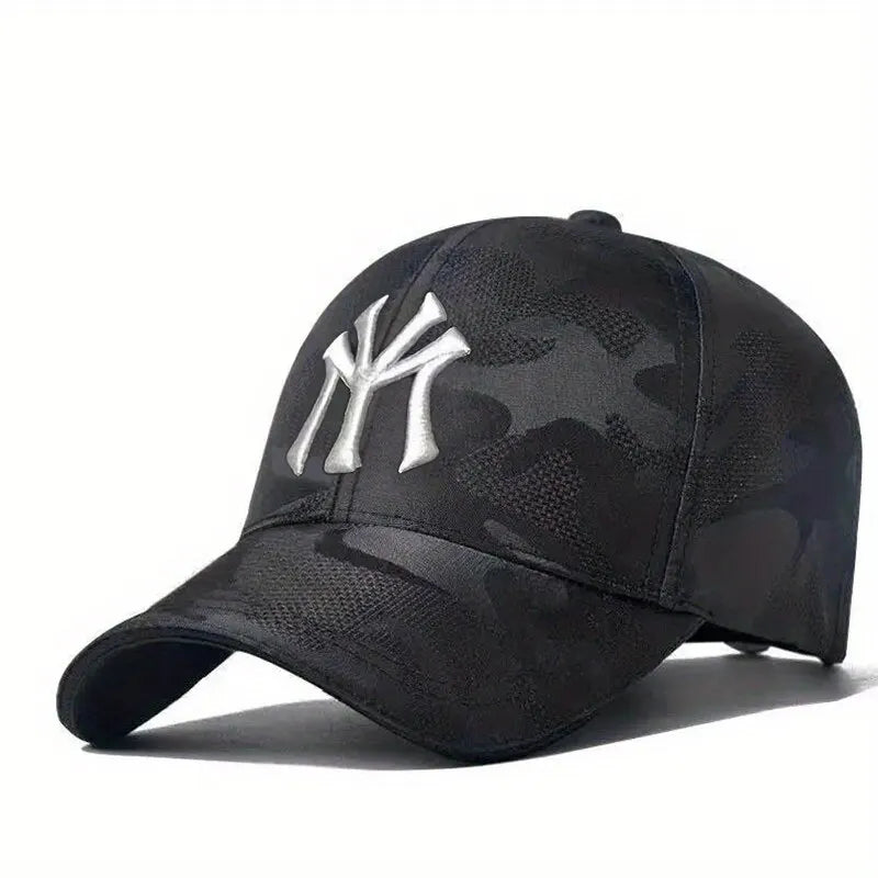 Fashion Letter Embroidered Camo Baseball Hat – Adjustable Casual Sun Cap