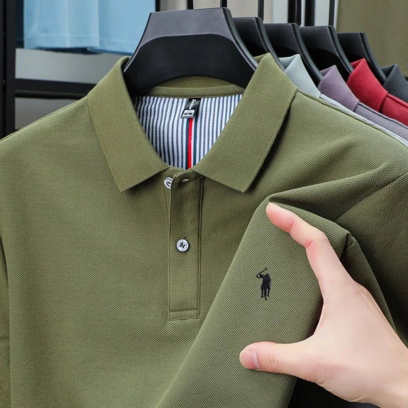 100% pure cotton men's breathable short sleeve T-shirt high-end luxury brand embroidered loose casual summer business polo shirt
