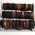 20-Piece Handmade Leather & Wood Bead Wrap Bracelets – Tribal Boho Wristbands for Men & Women