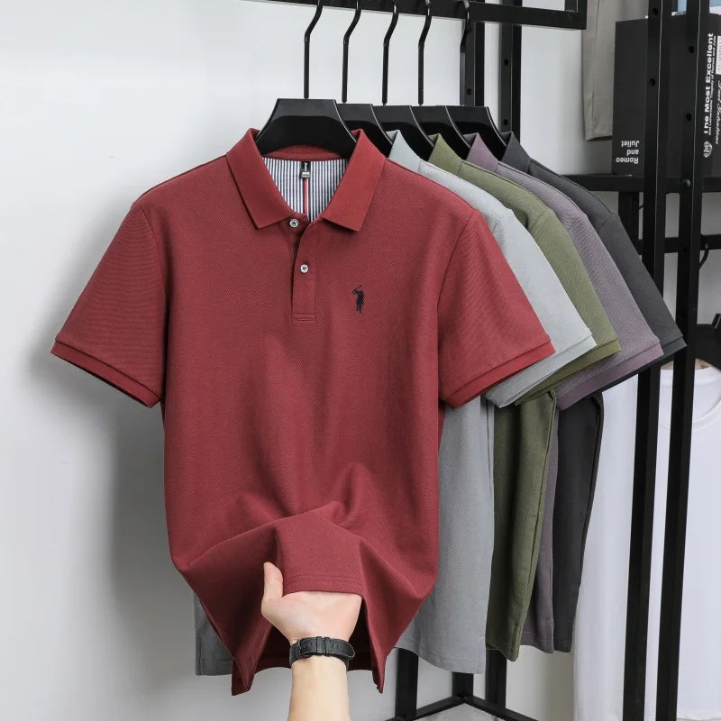 100% pure cotton men's breathable short sleeve T-shirt high-end luxury brand embroidered loose casual summer business polo shirt