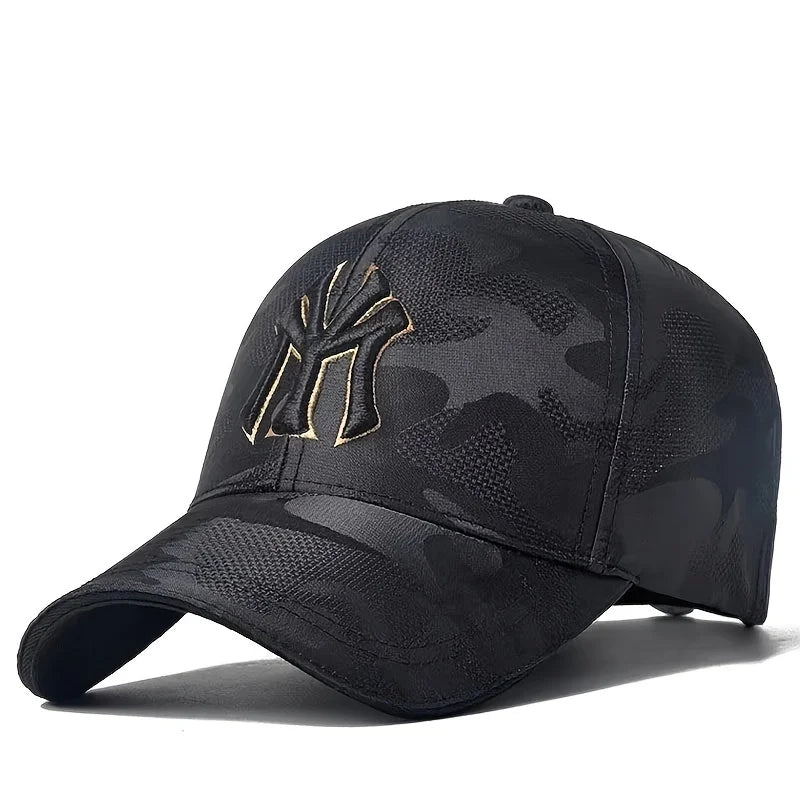 Fashion Letter Embroidered Camo Baseball Hat – Adjustable Casual Sun Cap