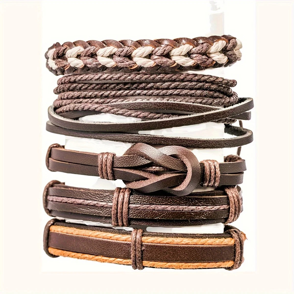 20-Piece Handmade Leather & Wood Bead Wrap Bracelets – Tribal Boho Wristbands for Men & Women