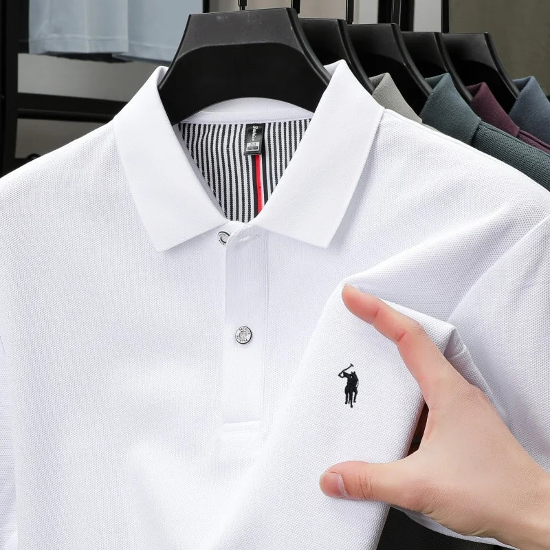 100% pure cotton men's breathable short sleeve T-shirt high-end luxury brand embroidered loose casual summer business polo shirt