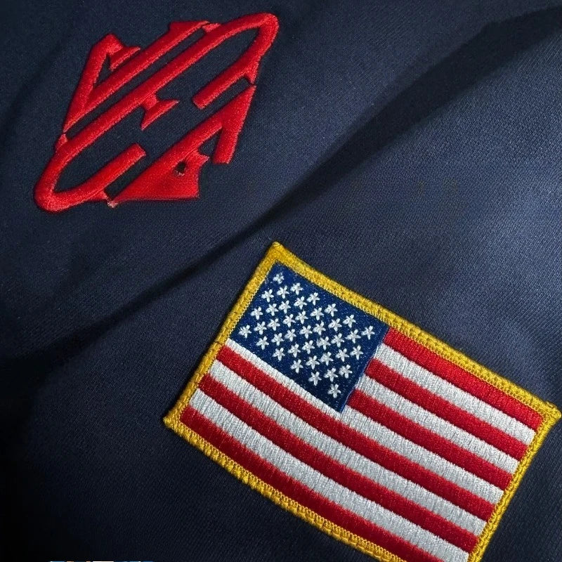 Y2K Retro Quarterzip Pullover Hoodie JEE Embroidery Pattern Sweatshirt American Vintage Casual Streetwear Men Oversized Coat
