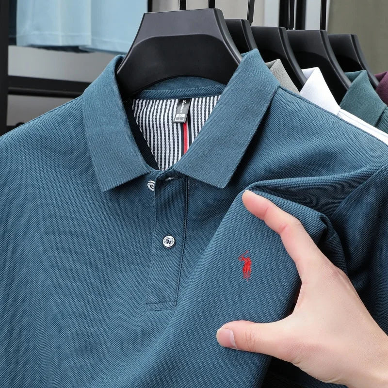 100% pure cotton men's breathable short sleeve T-shirt high-end luxury brand embroidered loose casual summer business polo shirt