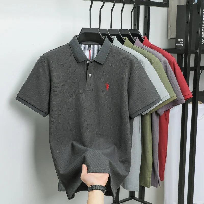 100% pure cotton men's breathable short sleeve T-shirt high-end luxury brand embroidered loose casual summer business polo shirt