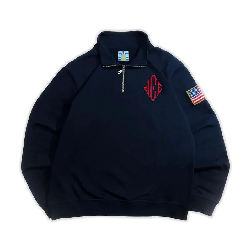 Y2K Retro Quarterzip Pullover Hoodie JEE Embroidery Pattern Sweatshirt American Vintage Casual Streetwear Men Oversized Coat