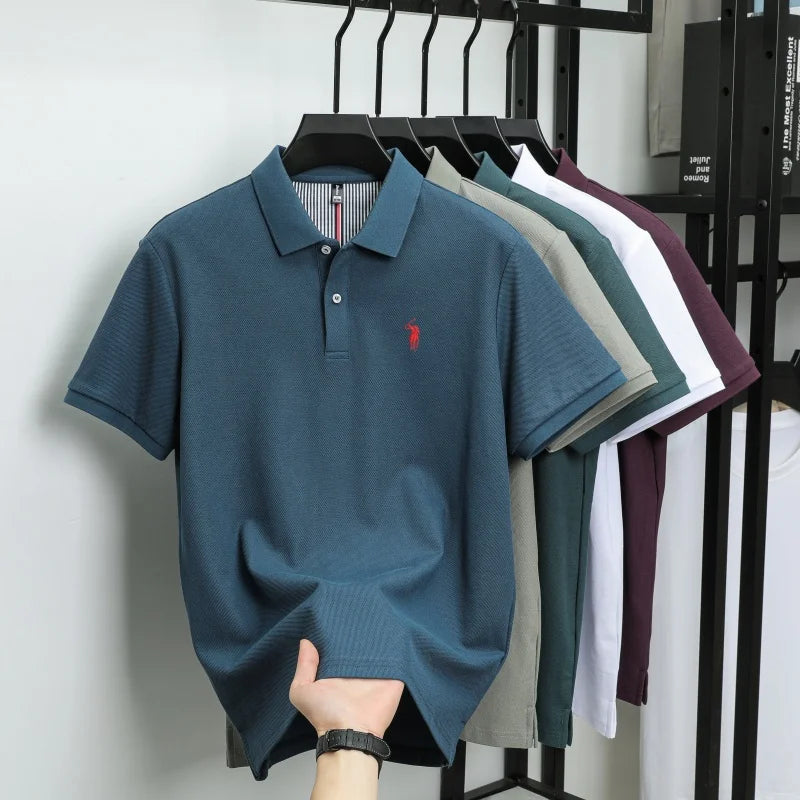100% pure cotton men's breathable short sleeve T-shirt high-end luxury brand embroidered loose casual summer business polo shirt