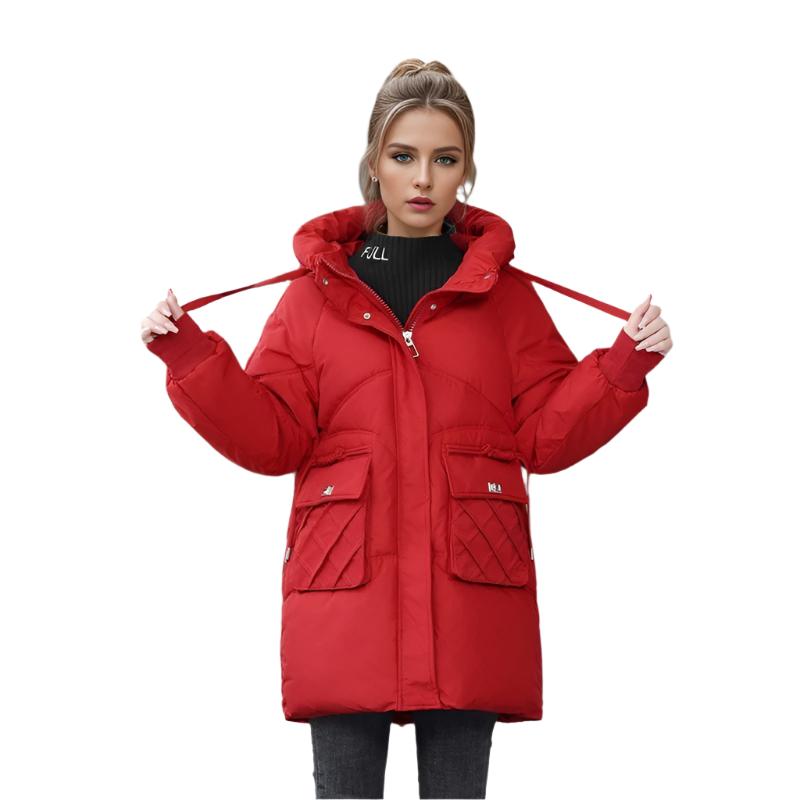 Winter Warm Hooded Coat With Pockets Fashion Solid Color Thicken Straight Cotton Jacket For Women Outerwear Clothing